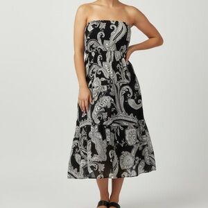 OLD NAVY Black White Paisley Floral Smocked Strapless Tube Top Midi Dress XL